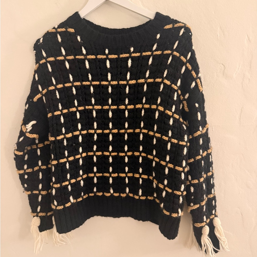 RHODE Black and Gold Checkered Sweater